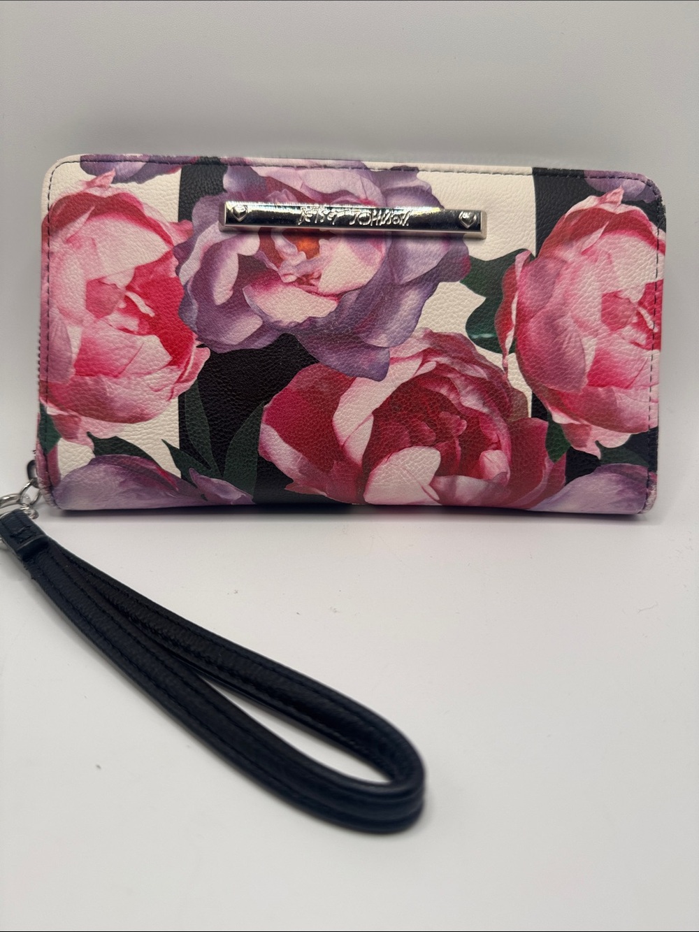 Betsey Johnson Pink & Purple Floral Zip Wristlet